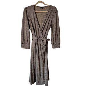 Banana Republic Brown Wrap Dress Midi 3/4 Sleeves Size L